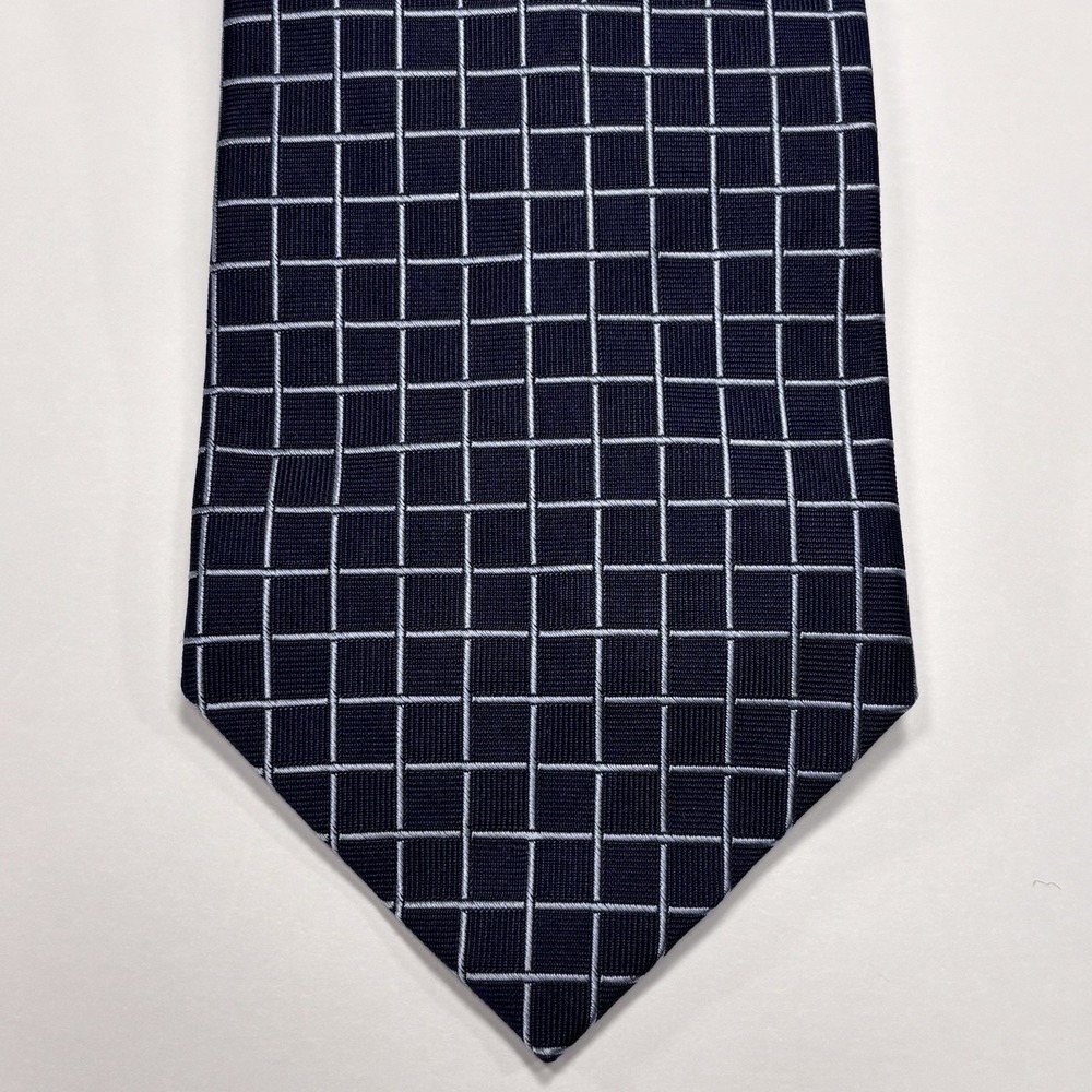 Vintage Brooks Brothers Tie Navy Blue Silk Windowpane Plaid Square Old Money USA